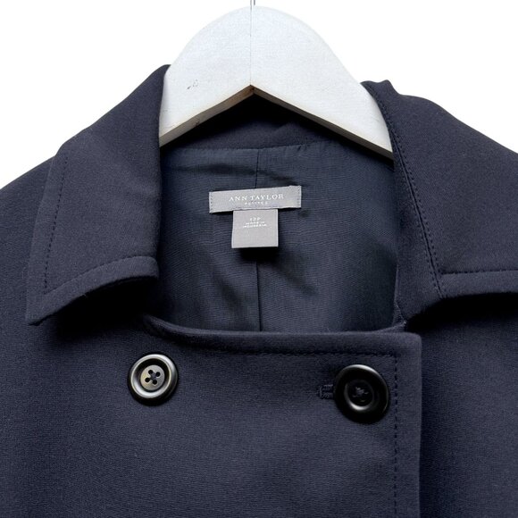ANN TAYLOR Navy Blue Blazer 12 Petite Double Breasted Womens Crop Jacket NWT - Picture 8 of 10